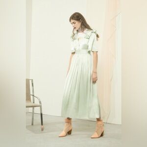 Jill StuartGreen Satin Prairie Cottagecore Dress Size 6